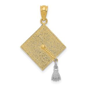 14k Two Tone Gold 3D Graduation Cap with Moveable Tassel Pendant, 17mm